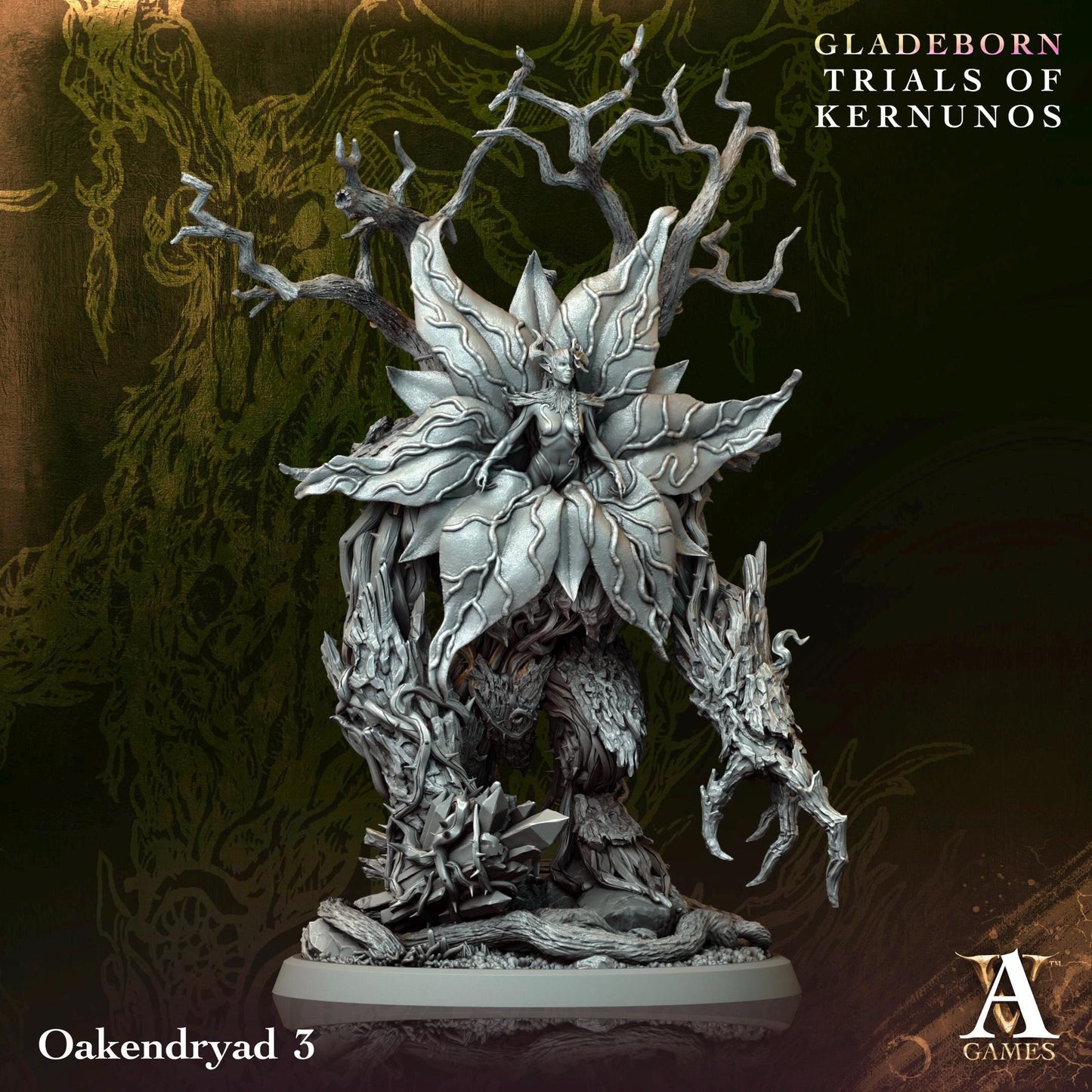 a statue of a demon with a large flower on it's head