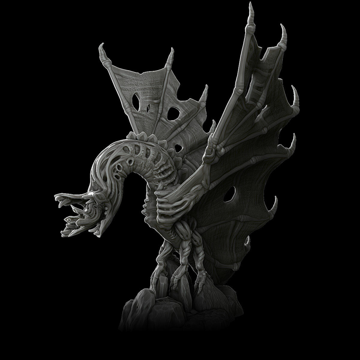 a statue of a dragon on a black background