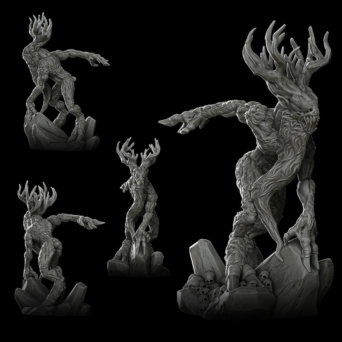 a group of alien figurines on a black background