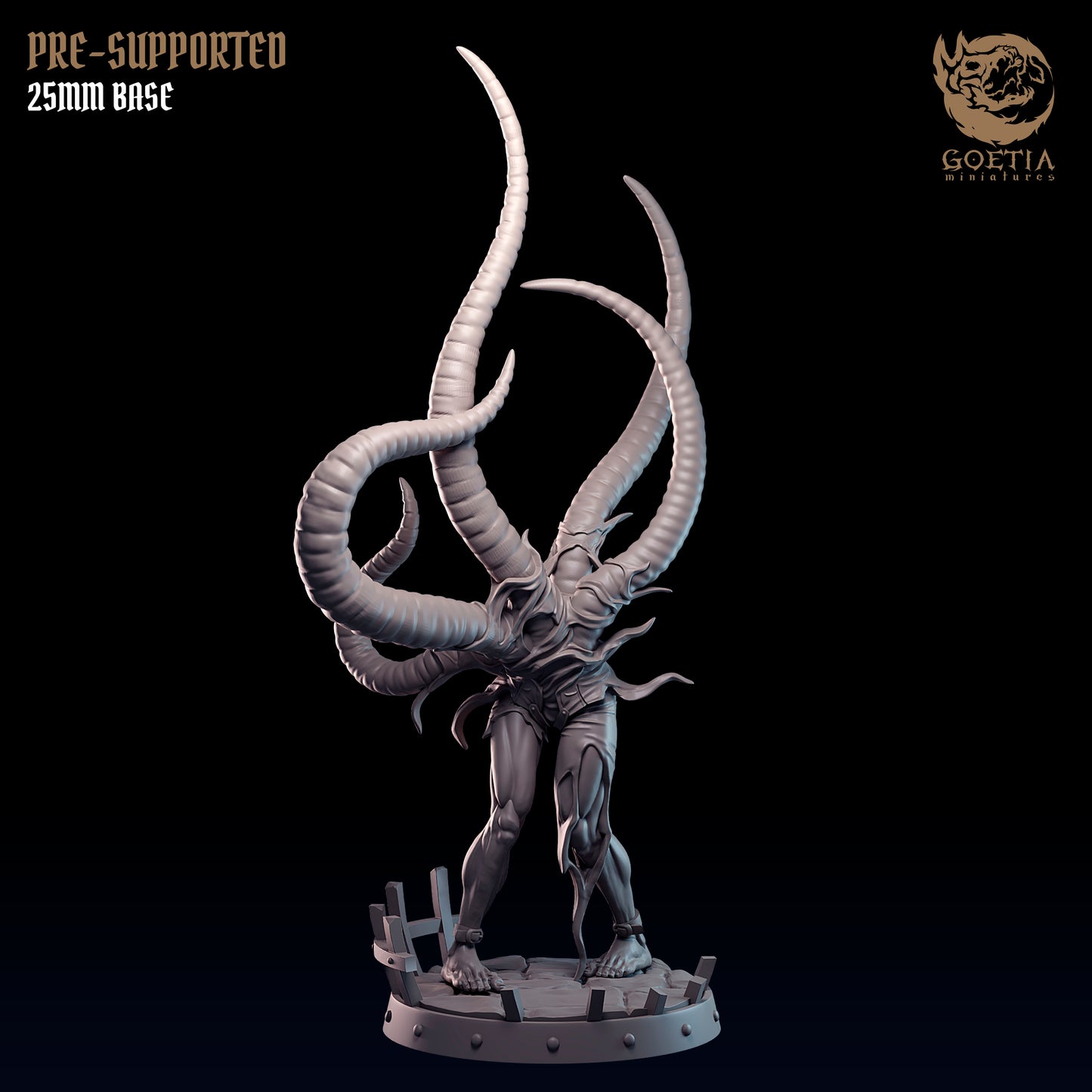 a statue of a demon with large horns