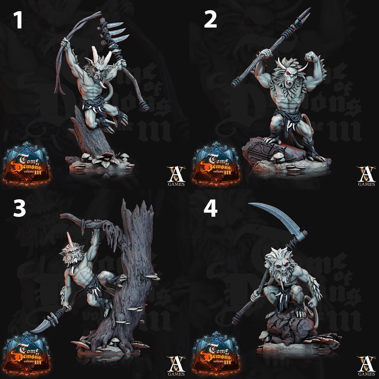 a set of four pictures of a demon with a sword
