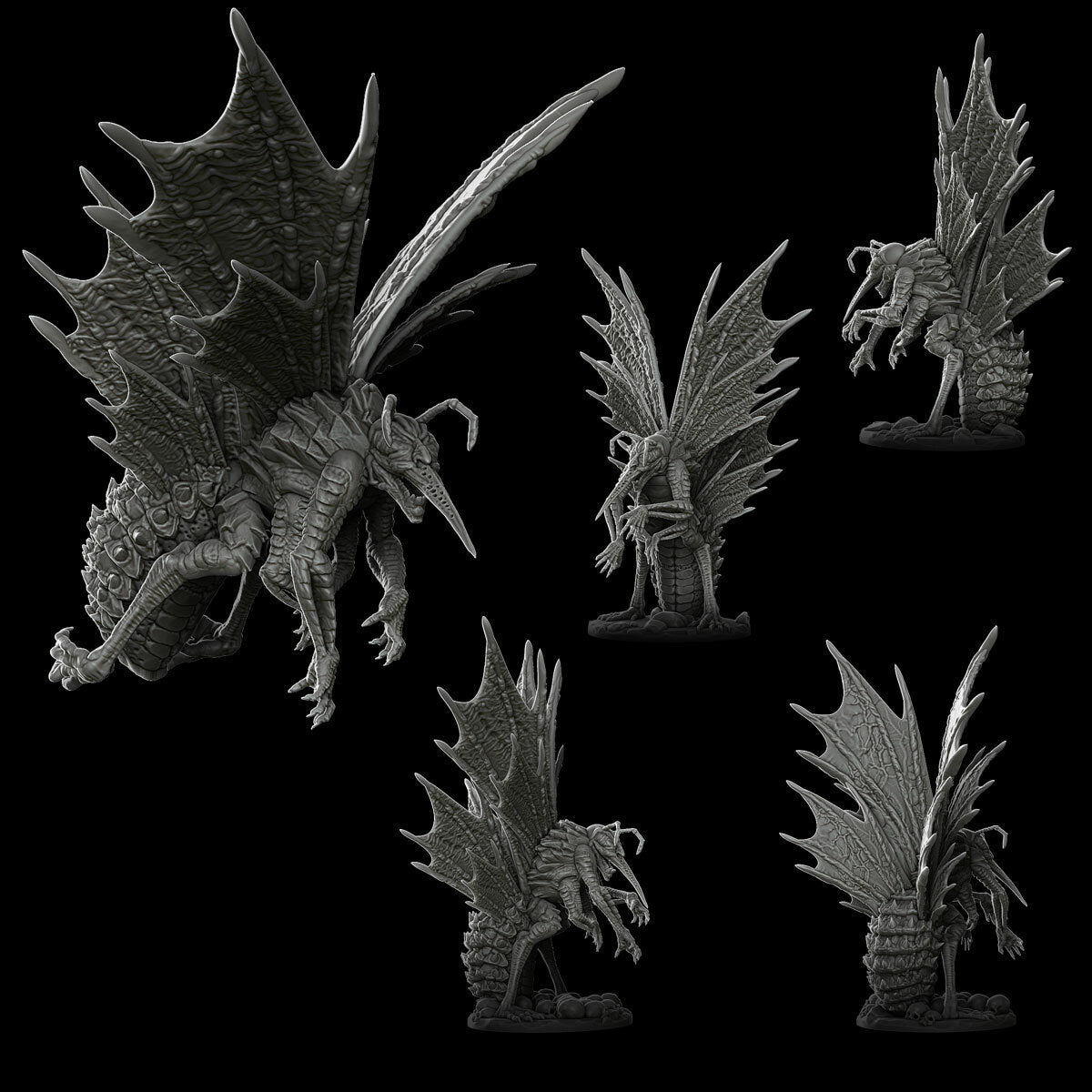 a group of dragon figurines sitting next to each other