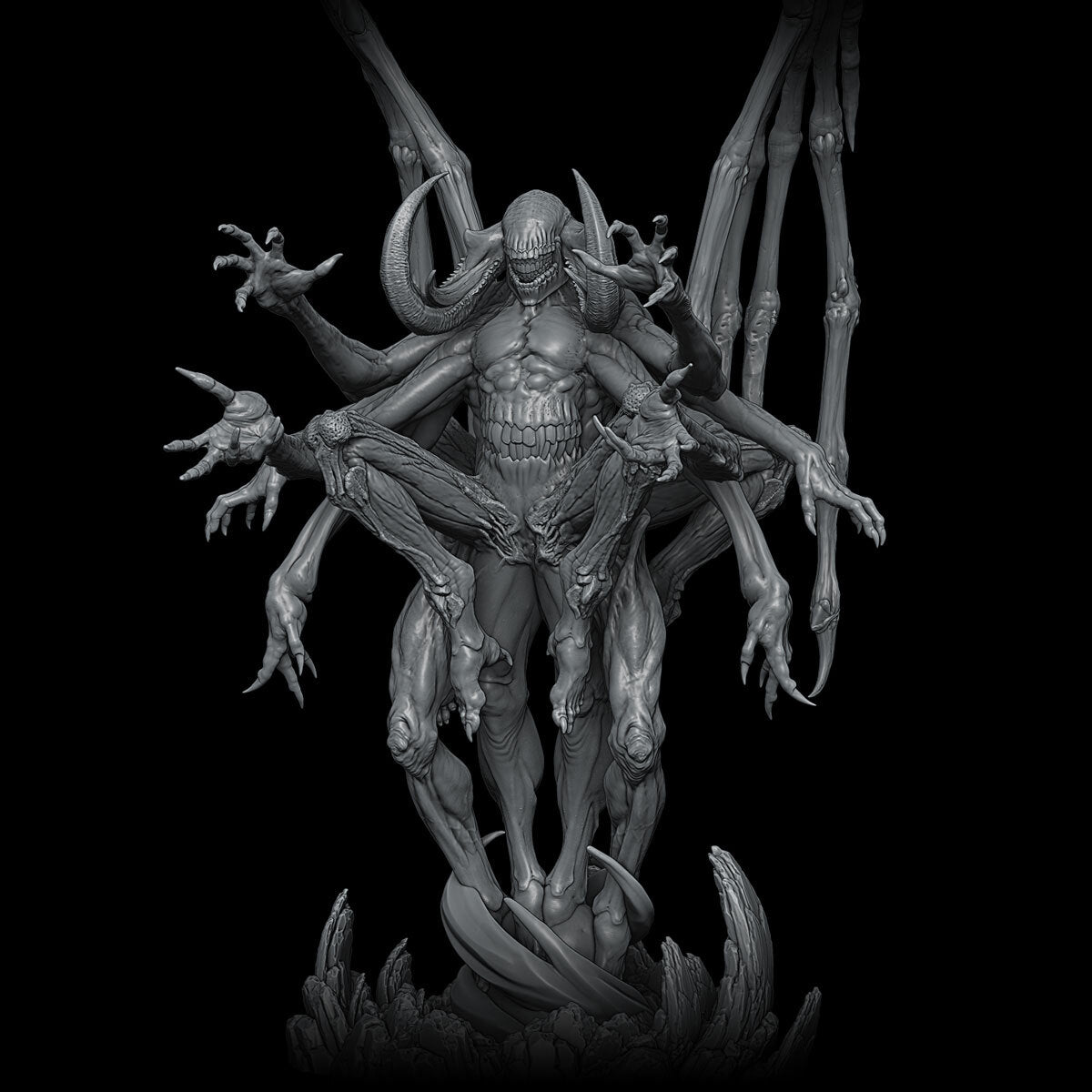a statue of a demon with arms outstretched