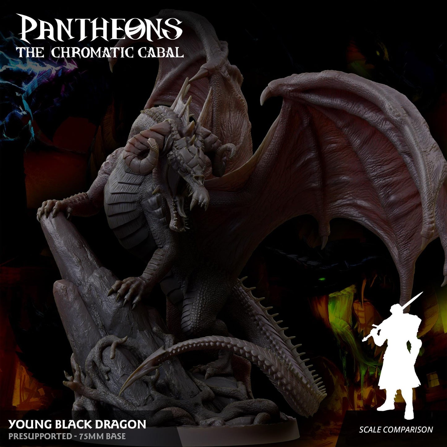 a statue of a dragon with a man standing next to it