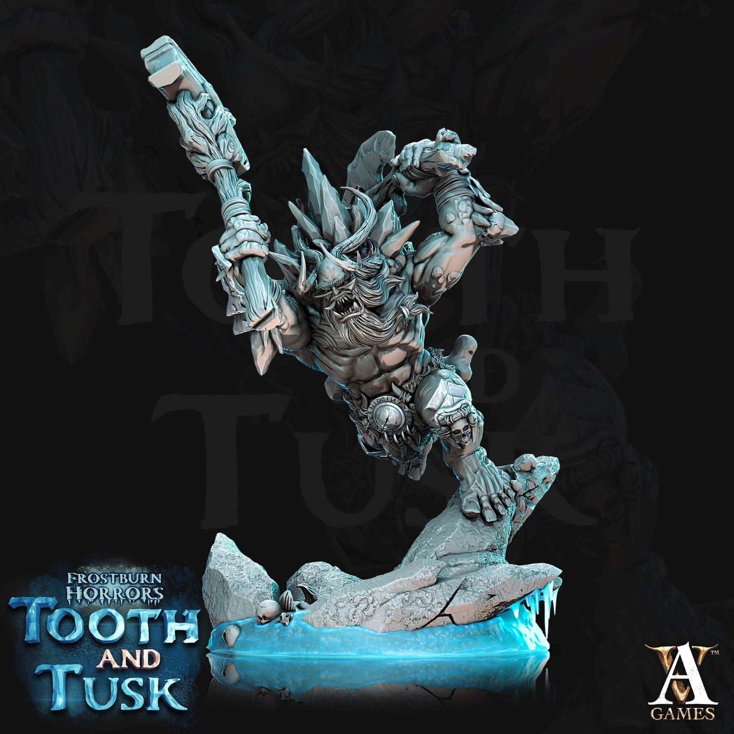 a statue of tooth and tusk on a black background