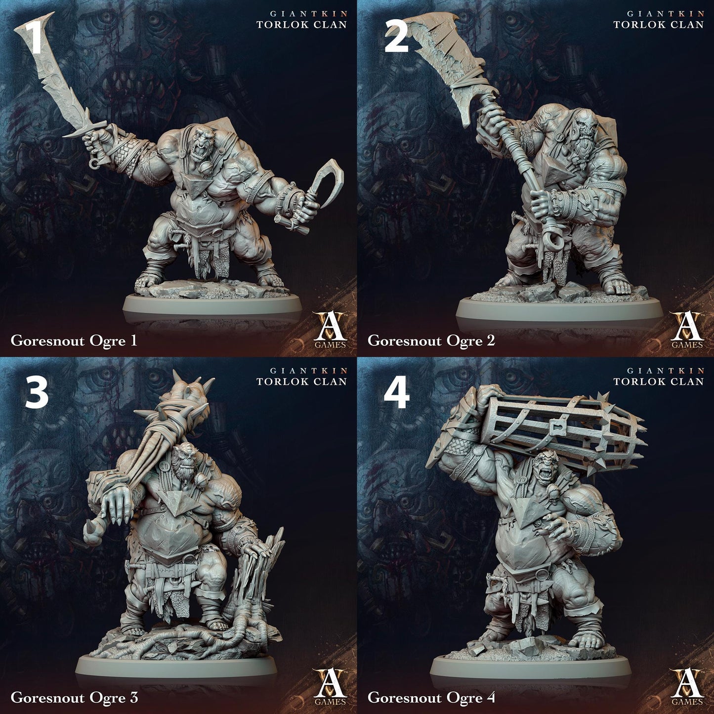 a set of four pictures of a statue of a man holding a giant axe
