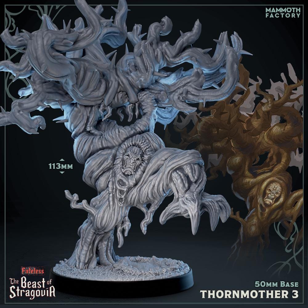 a statue of a tree with a demon on it