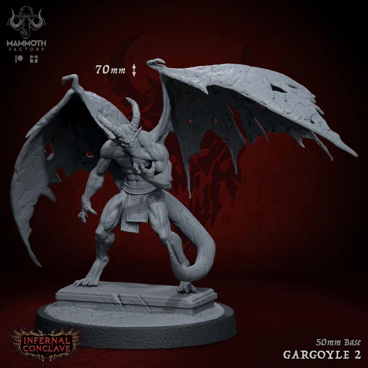 a statue of a demon with wings on a pedestal