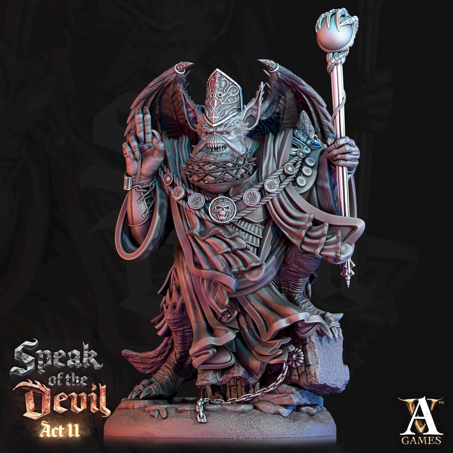 a statue of a demon holding a staff
