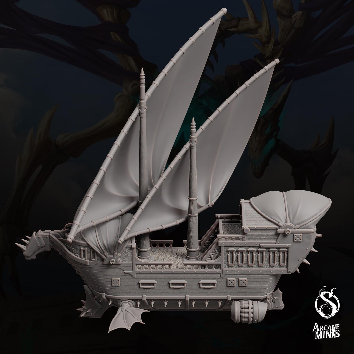 a model of a pirate ship on a black background