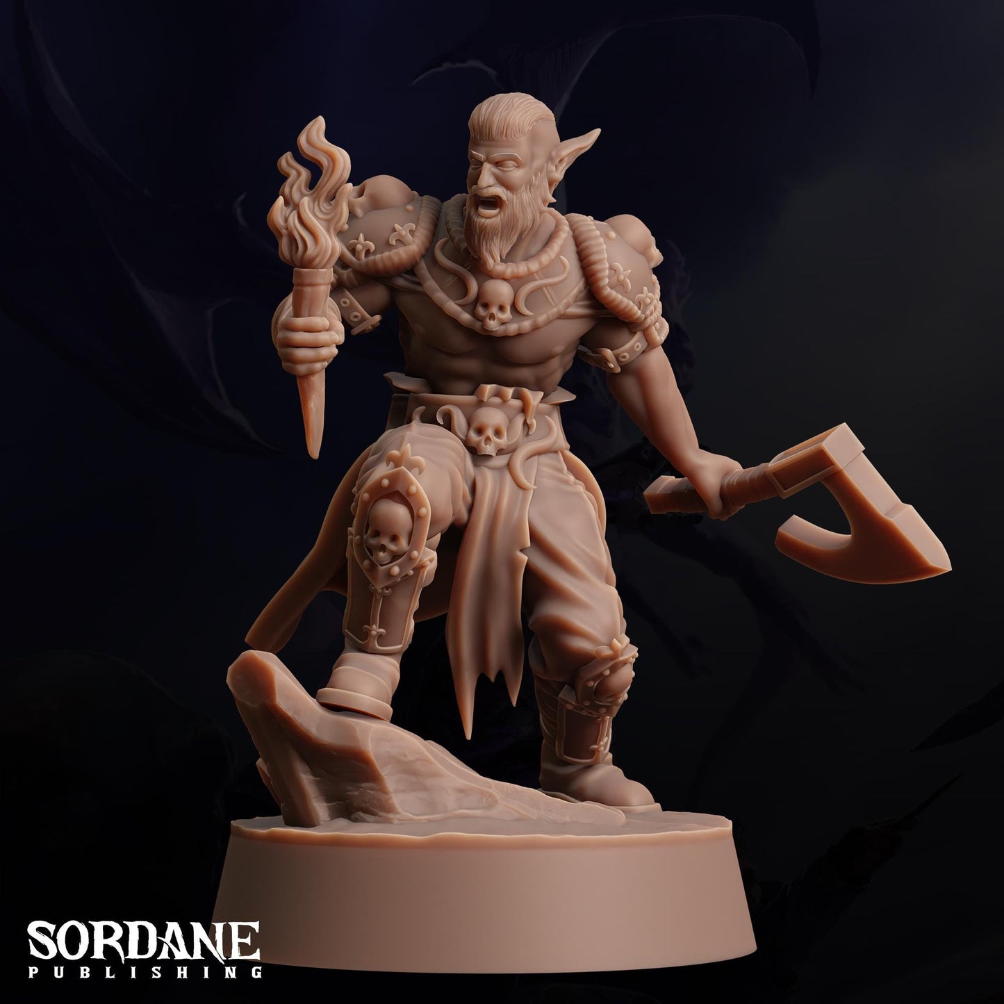 a statue of a demon holding a hammer