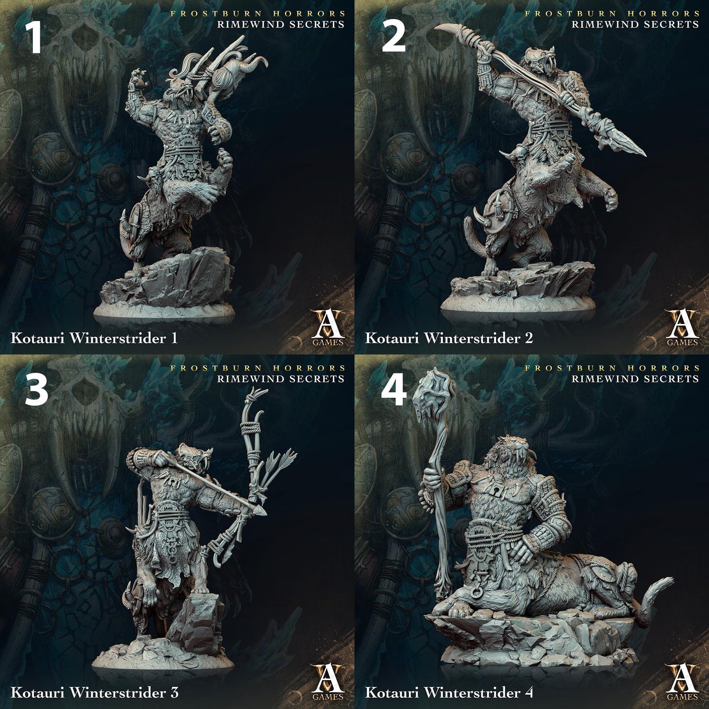 a set of four miniature figurines of a knight on a horse