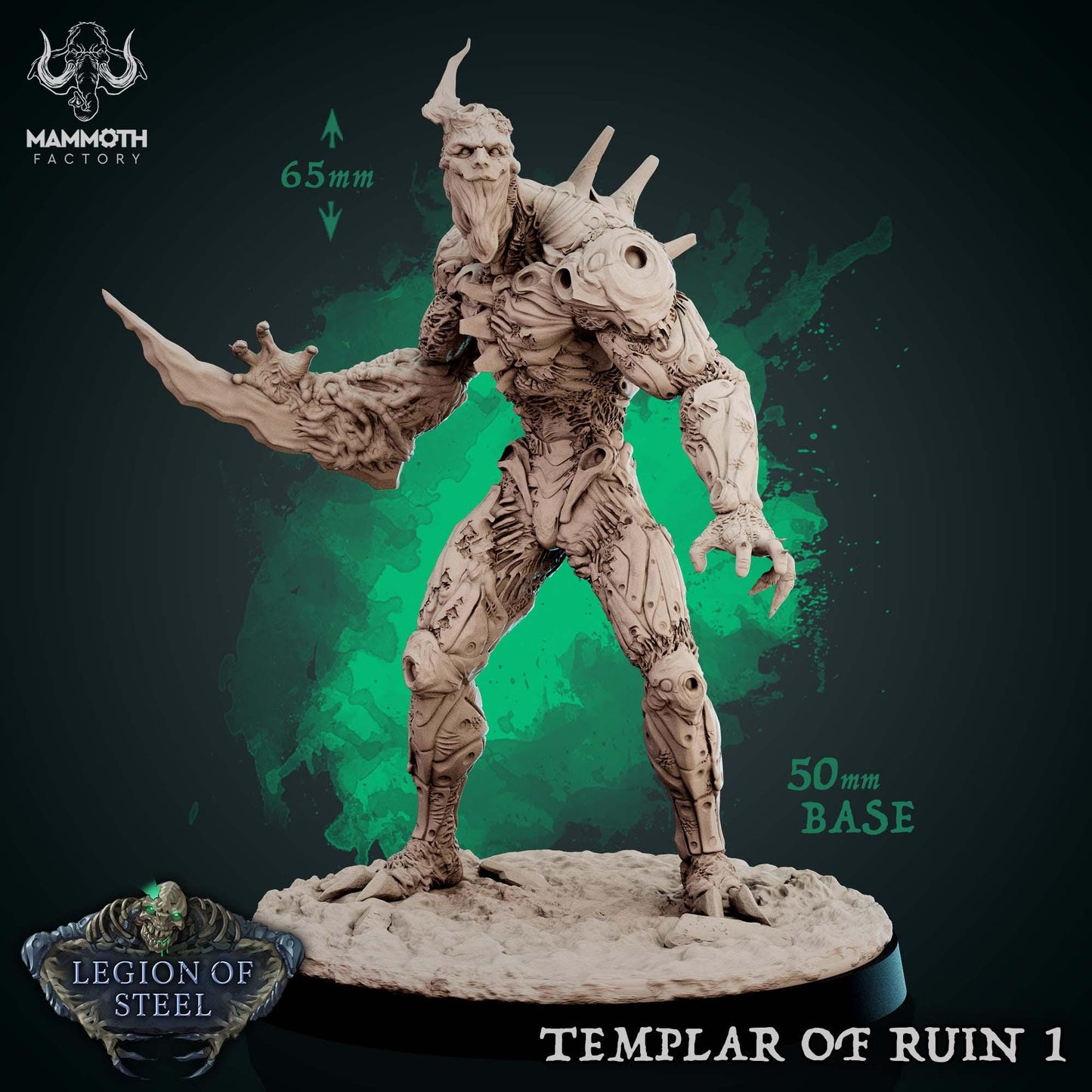 a statue of a demon with a green background