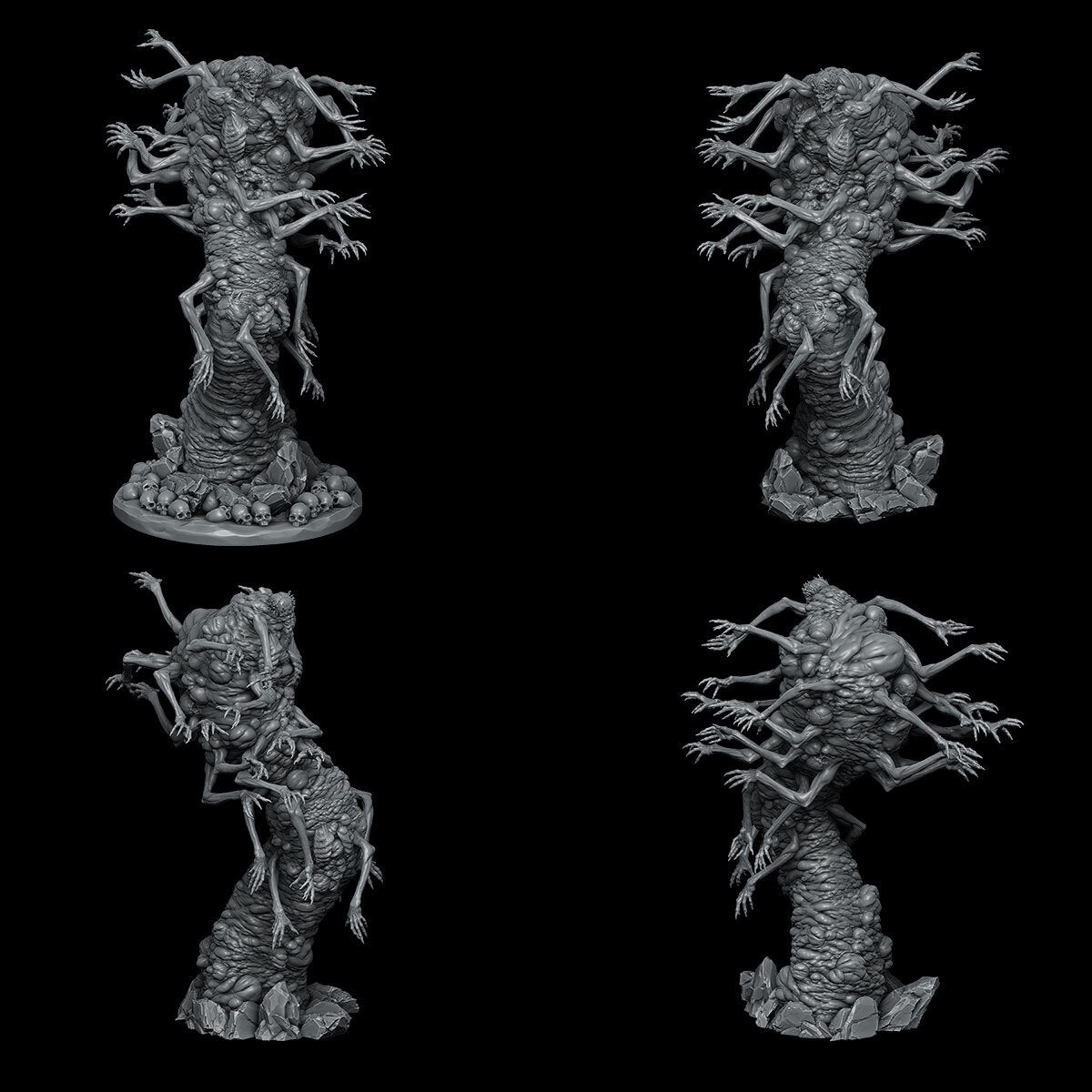 a set of four miniature figurines sitting on top of each other