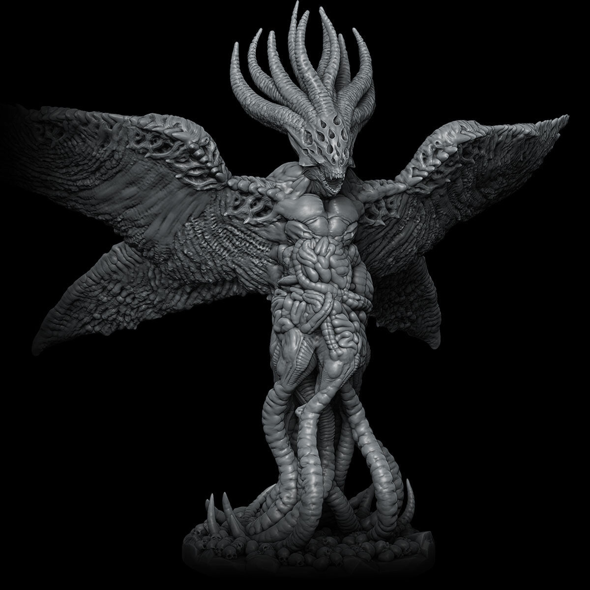 a statue of a demon with large wings