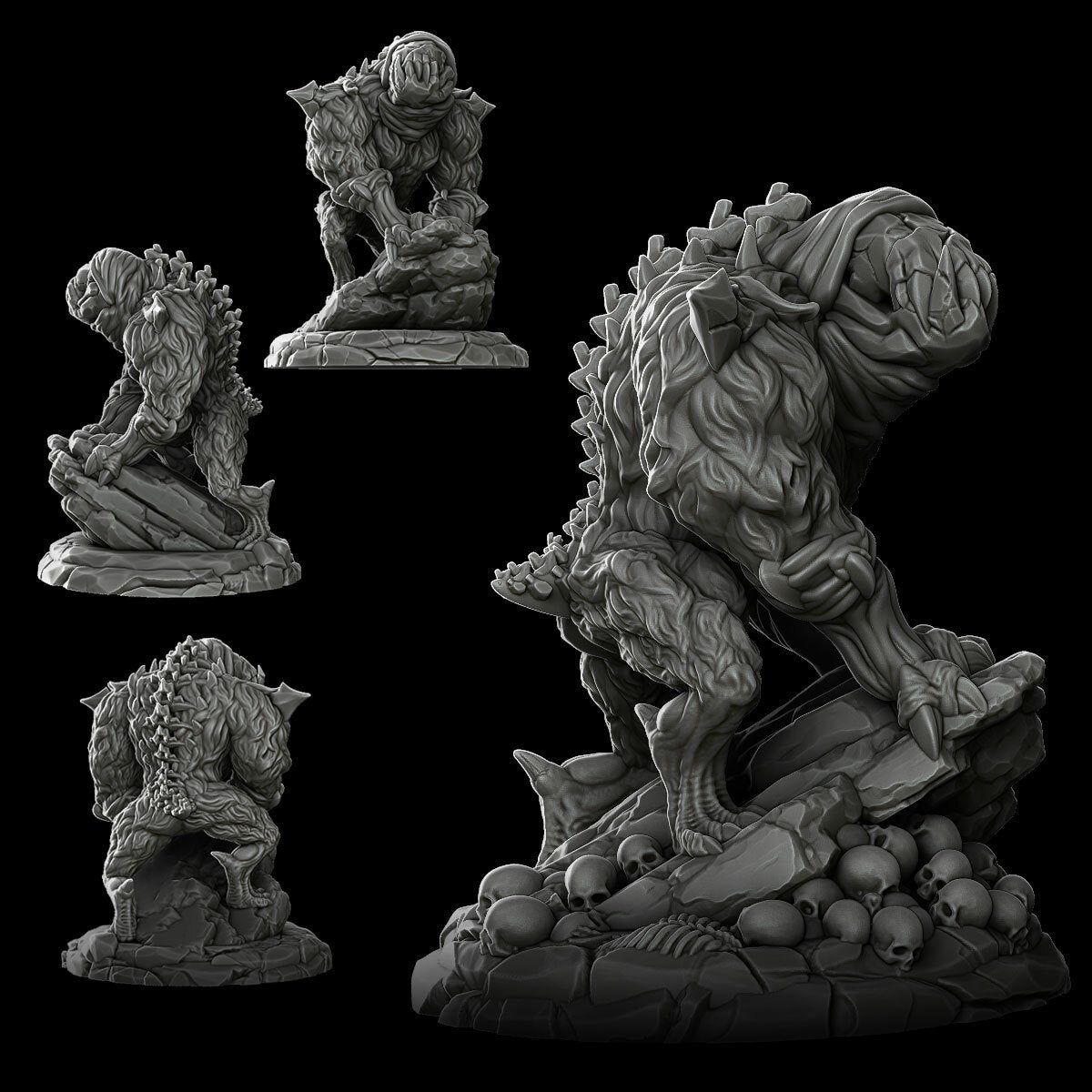 a set of four statues of animals and plants