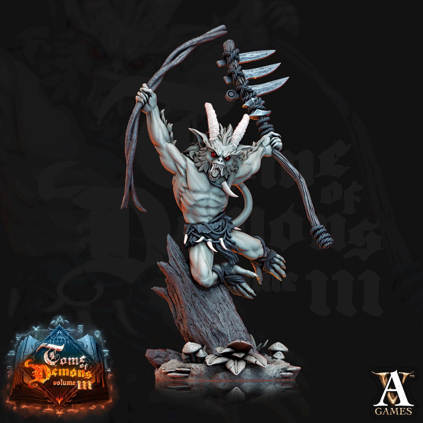 a statue of a demon holding a sword