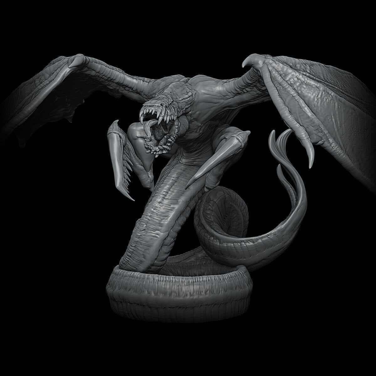 a black and white photo of a dragon statue