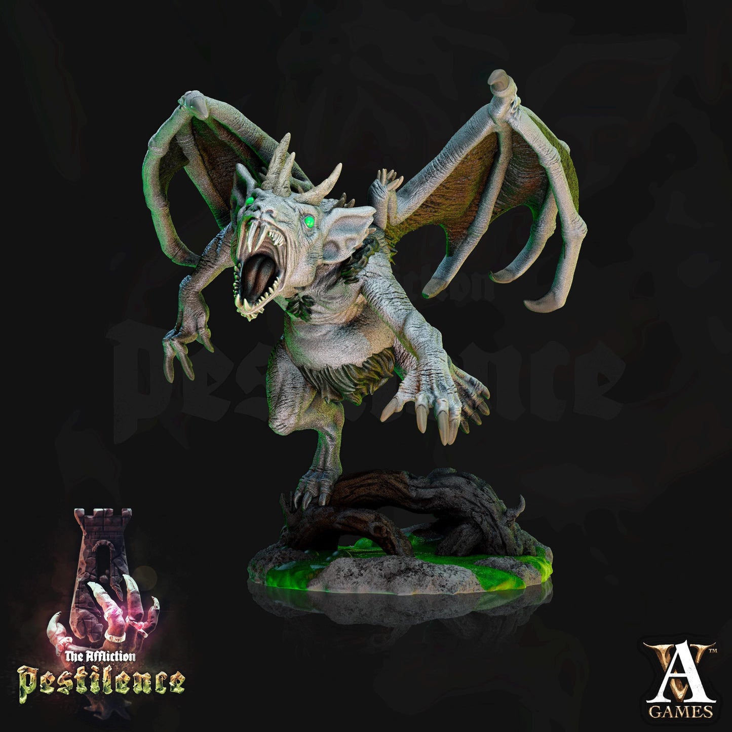 a statue of a dragon on a black background