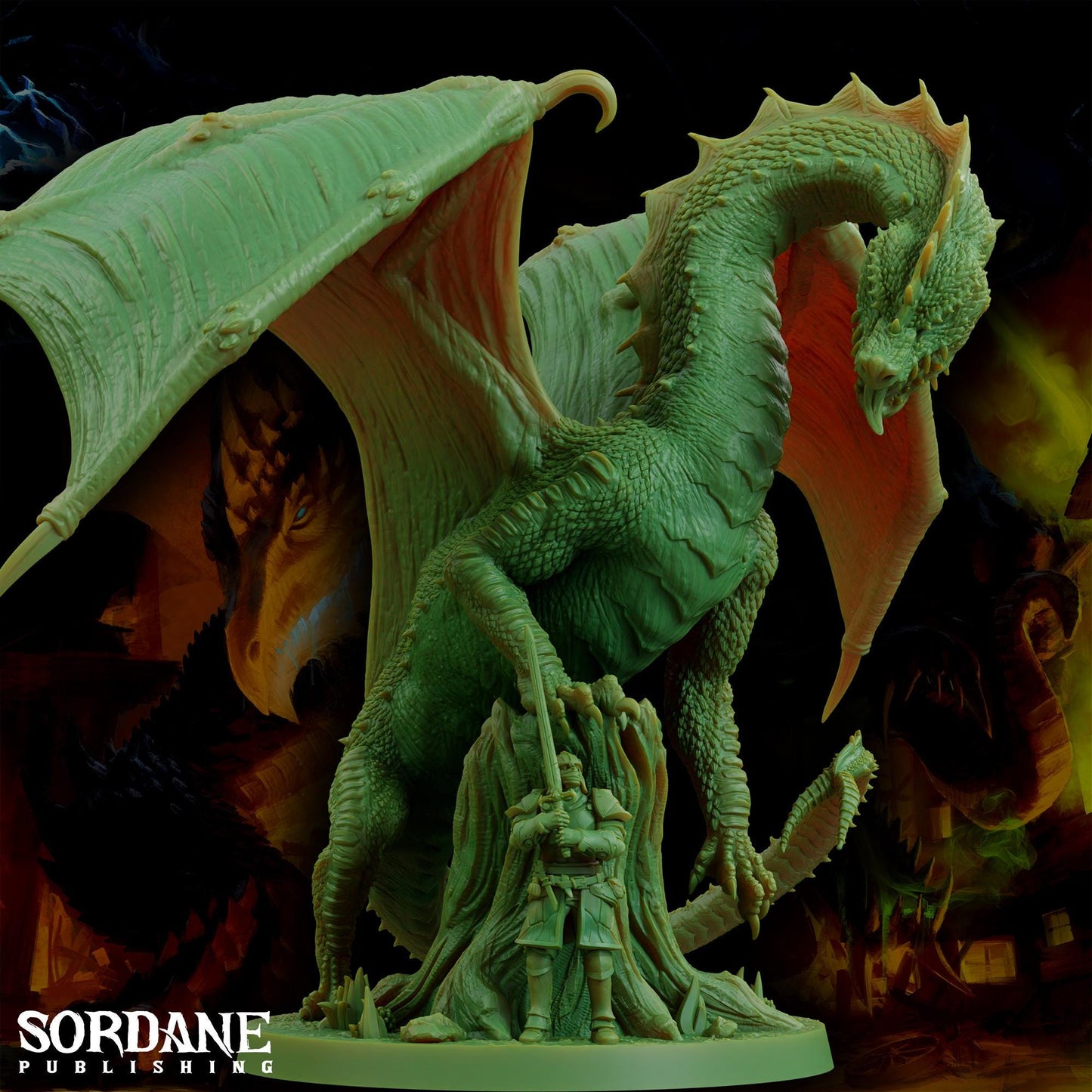 a statue of a green dragon on a pedestal