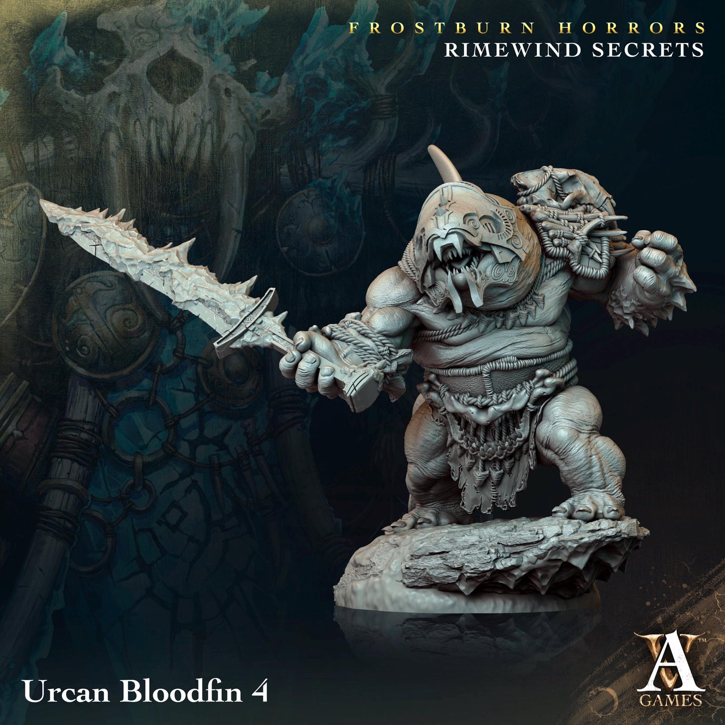 Urcan Bloodfin | Frost Creature Miniature | Archvillain Games | Rimewind Secrets | Resin | Fantasy | DnD | RPG | TTRPG | Tabletop