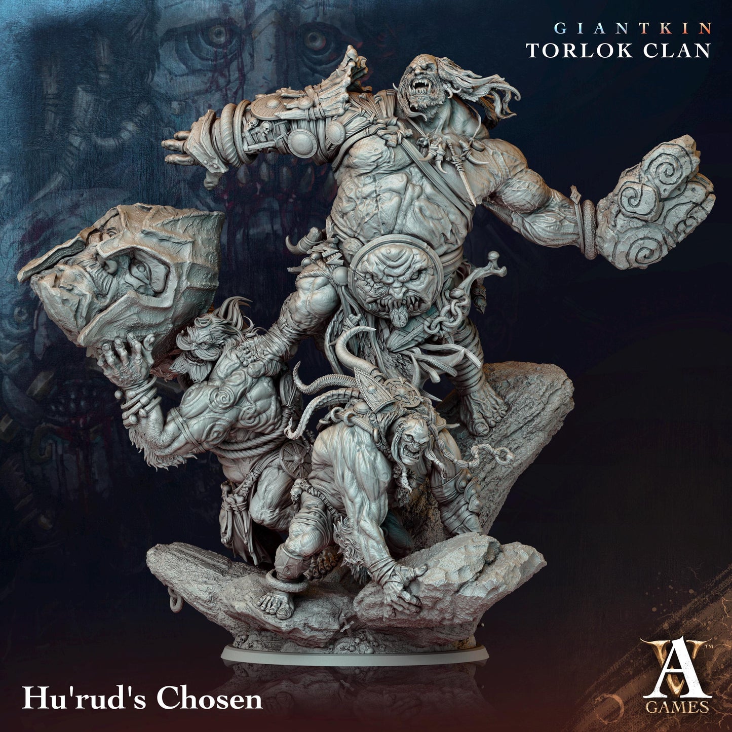 a statue of a man with a demon on his back