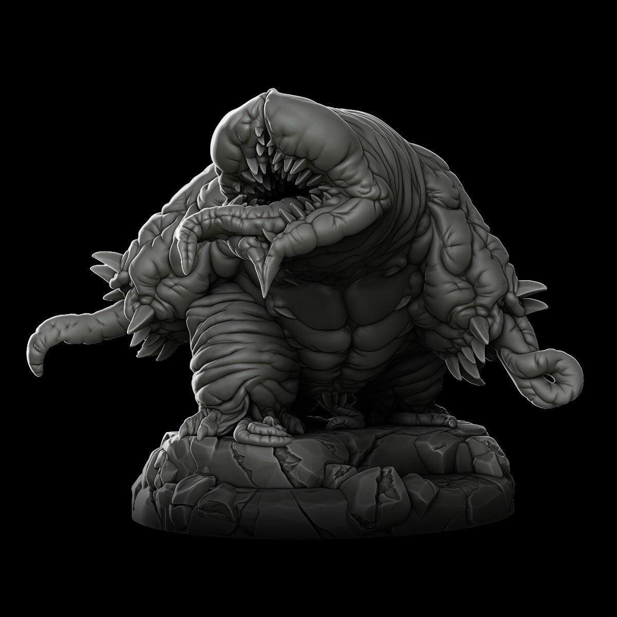 a statue of a monster on a black background