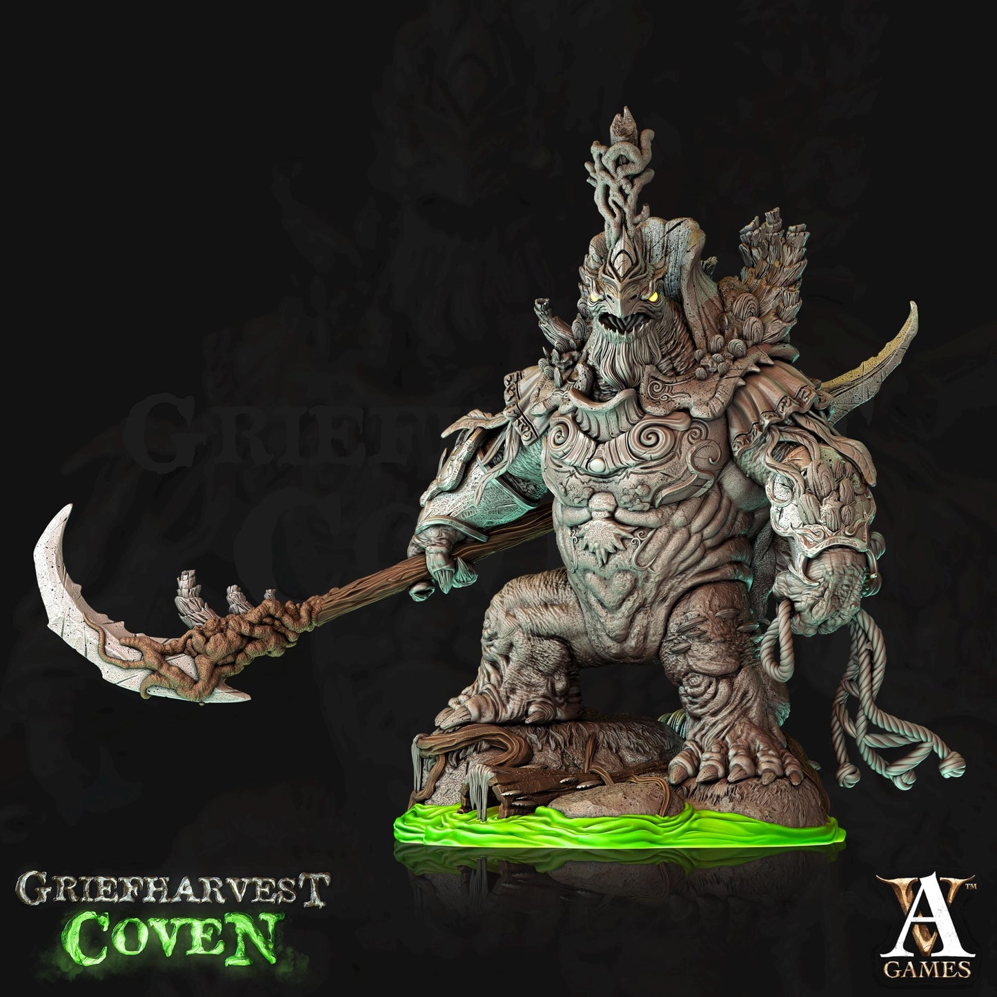 a statue of a demon holding a staff