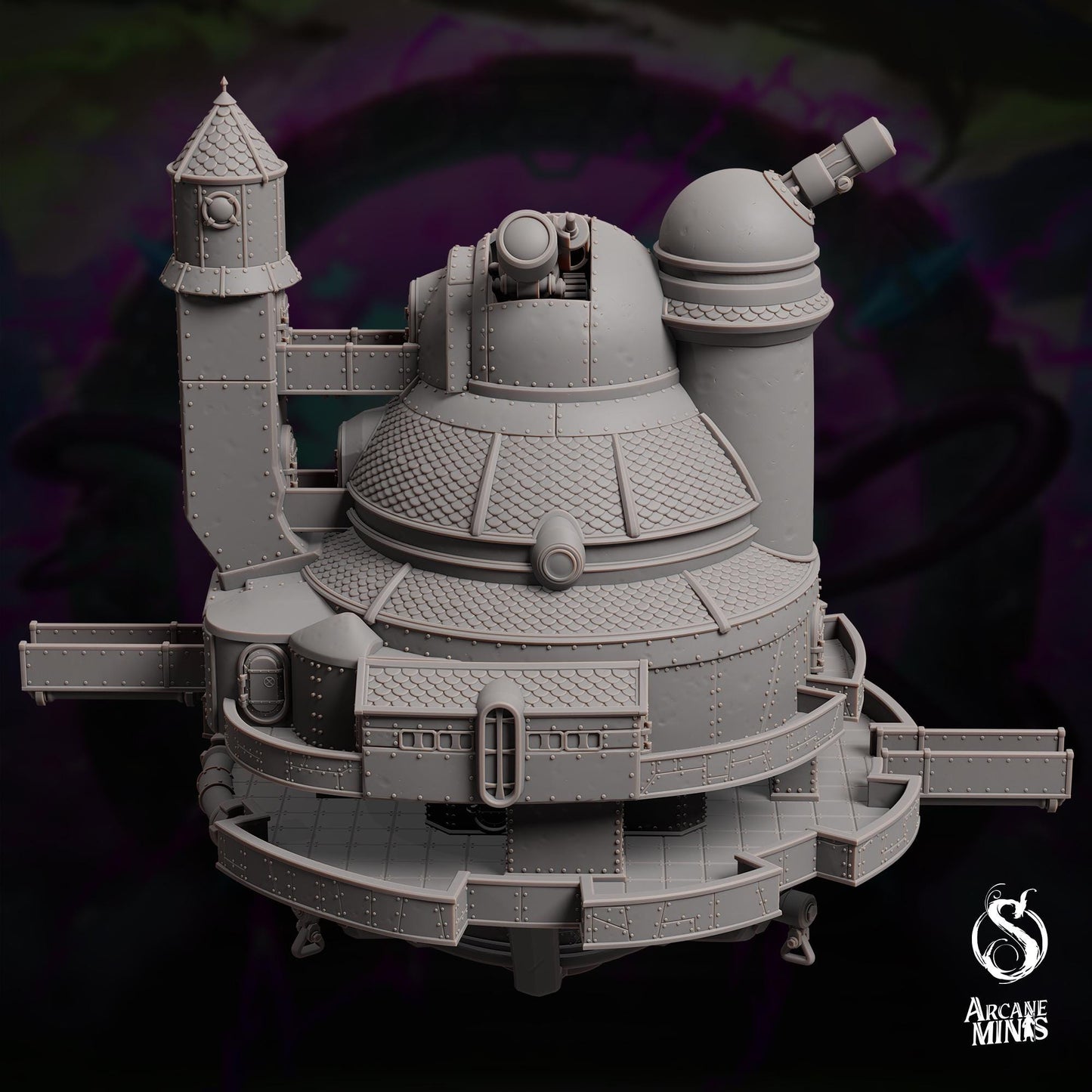 a gray model of a building with a tower