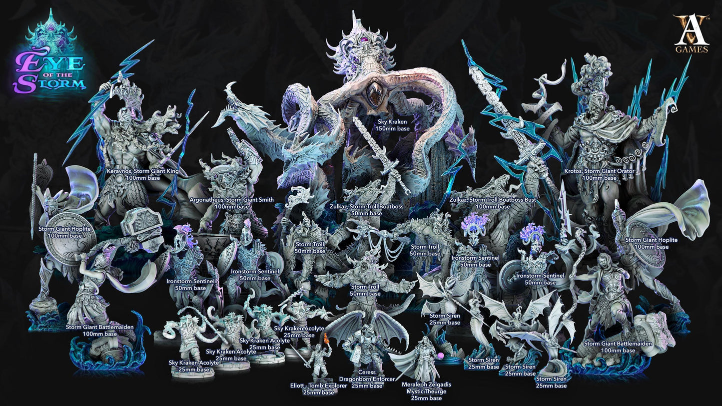 Sky Kraken | Greek Atlantis-Themed Storm Miniature | Archvillain Games | Eye of the Storm | Resin | Fantasy | DnD | RPG | TTRPG | Tabletop