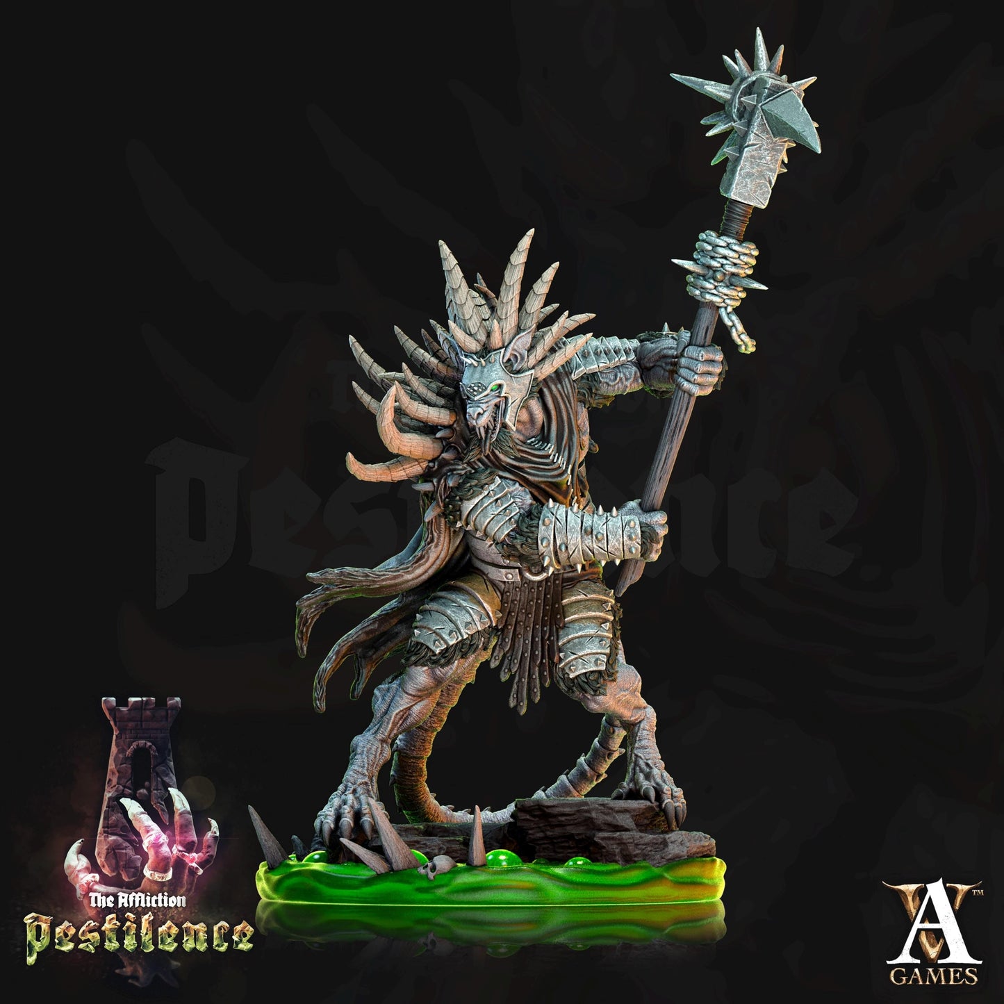 a statue of a demon holding a staff