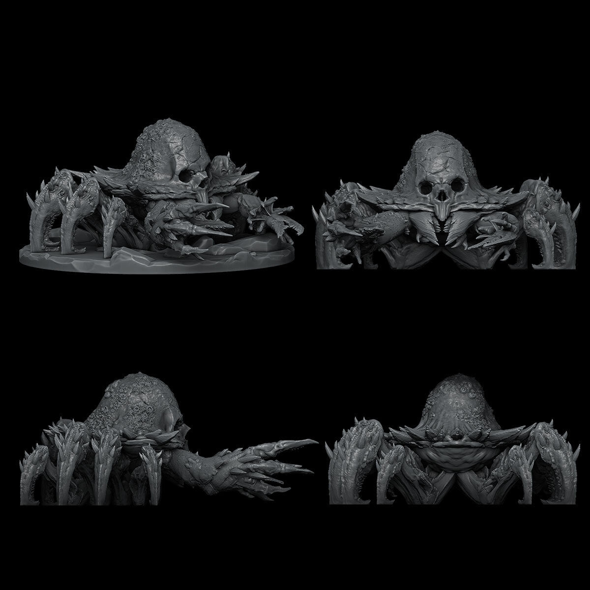 a set of three black and white images of a creature