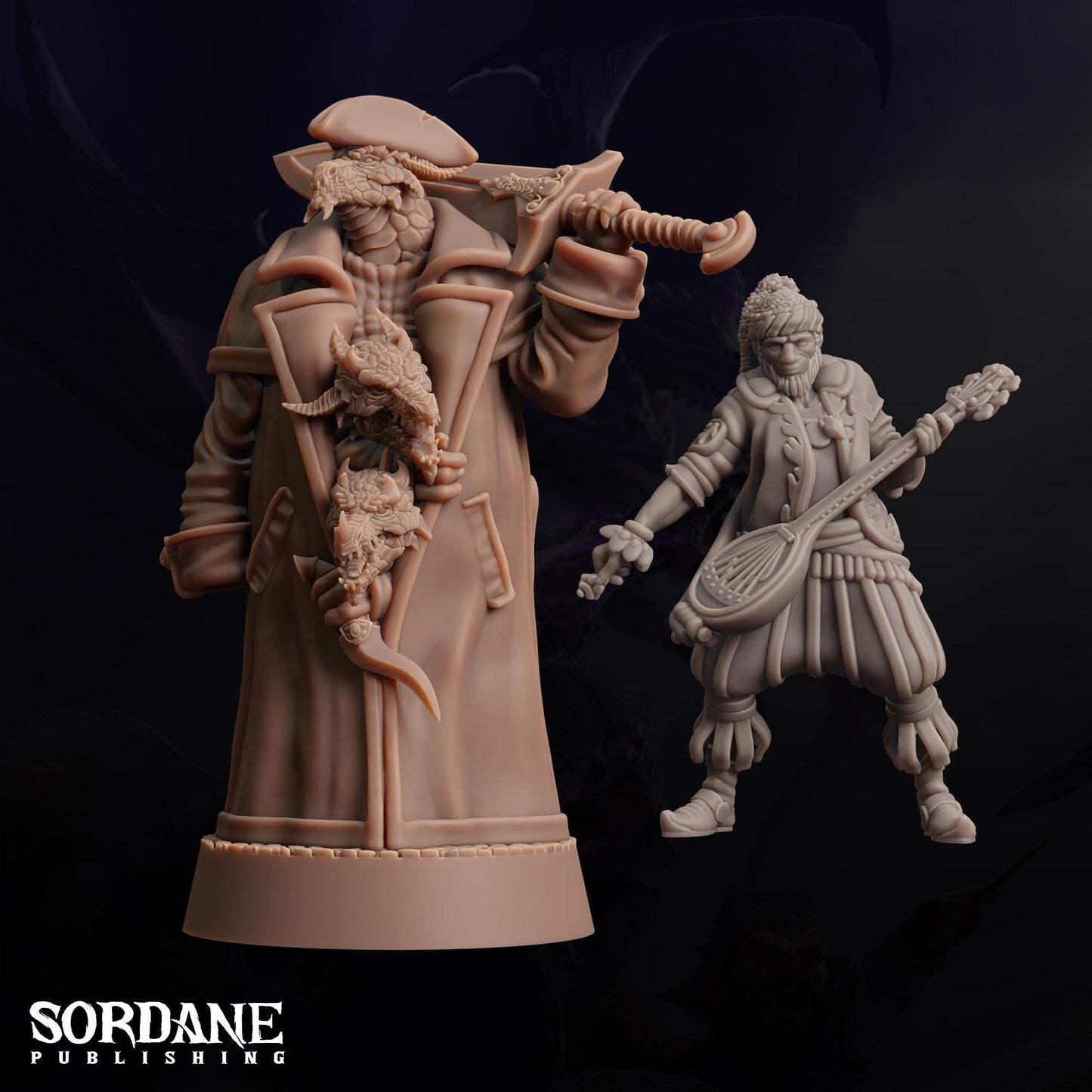 a statue of a man holding a sword next to a statue of a man with