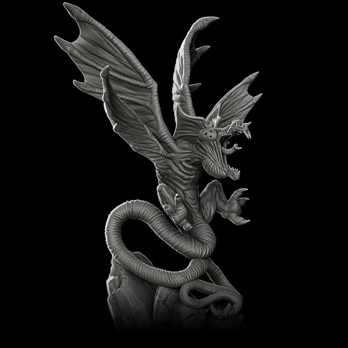 a black and white photo of a dragon statue