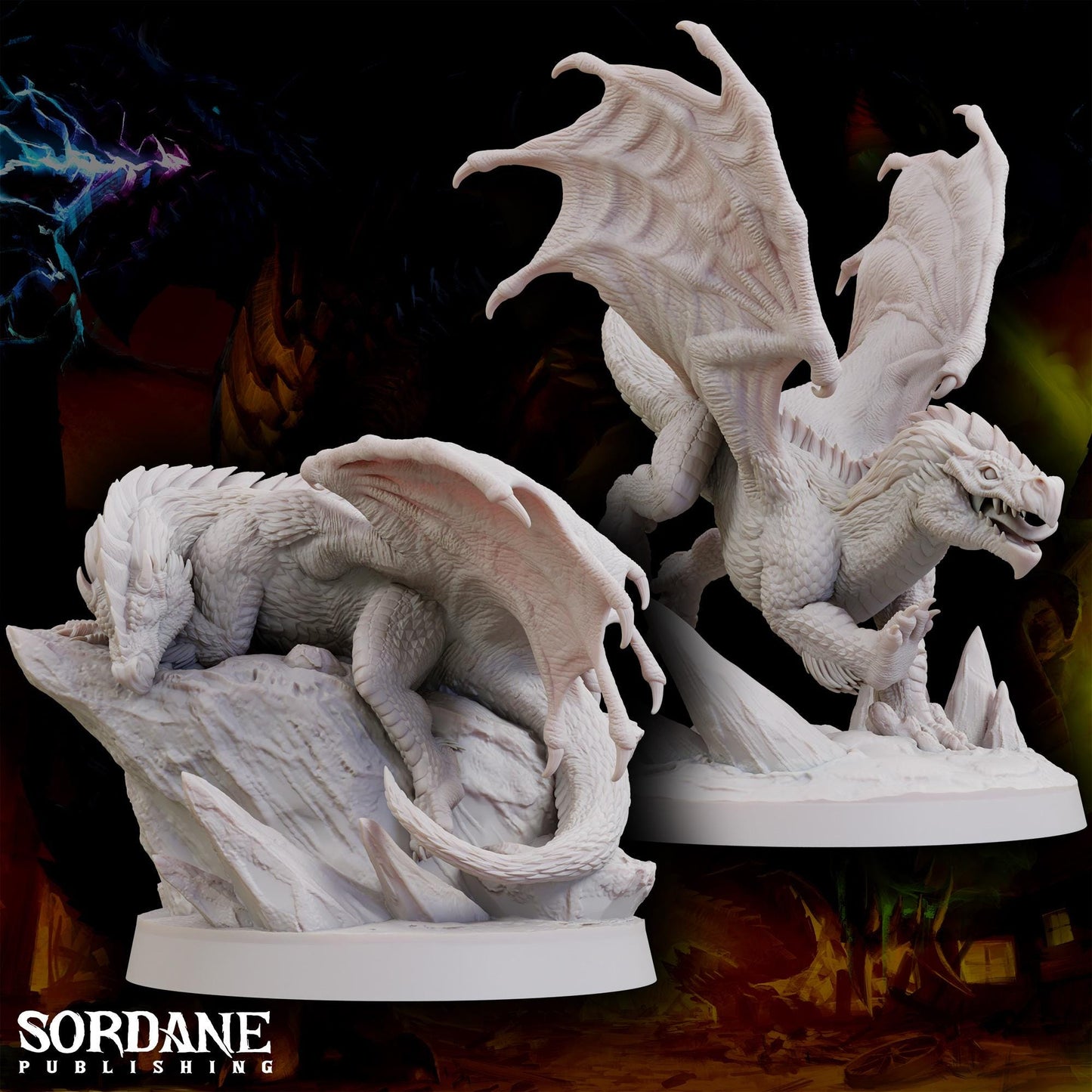 a white statue of a dragon on a rock