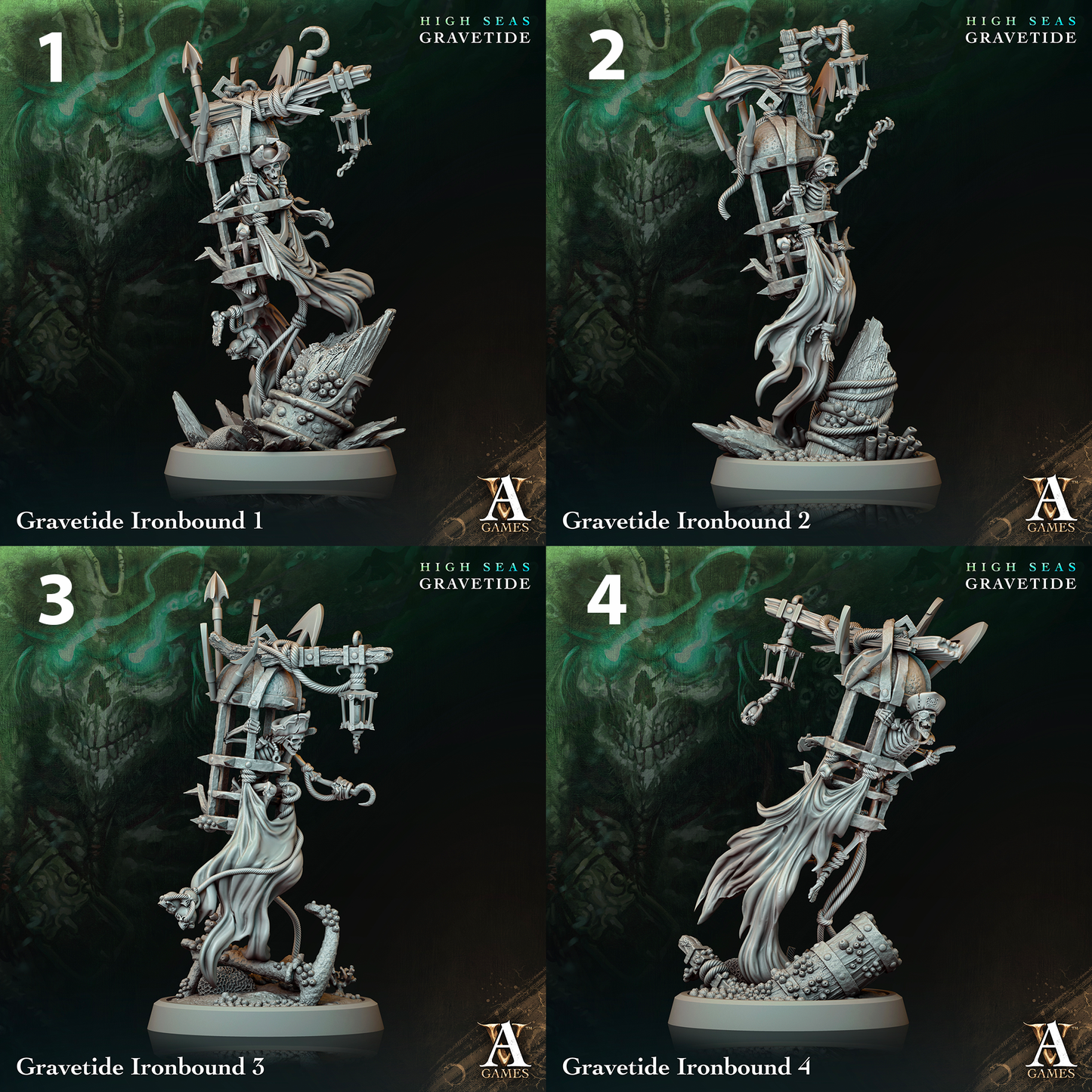 a set of four pictures of a statue