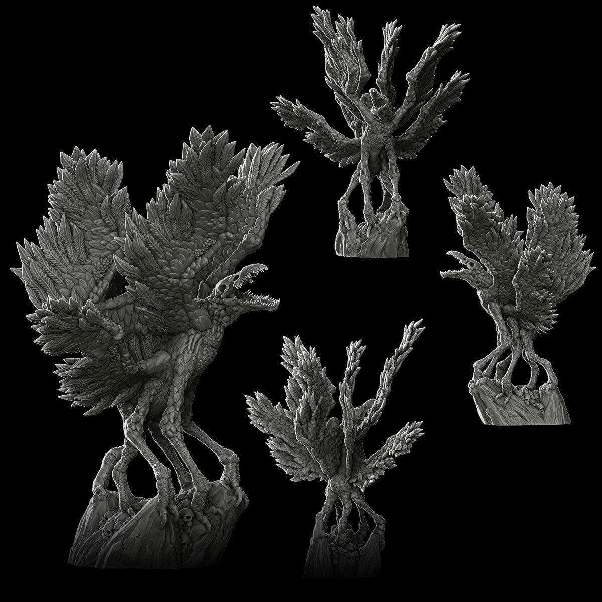 a set of four black and white figurines of plants