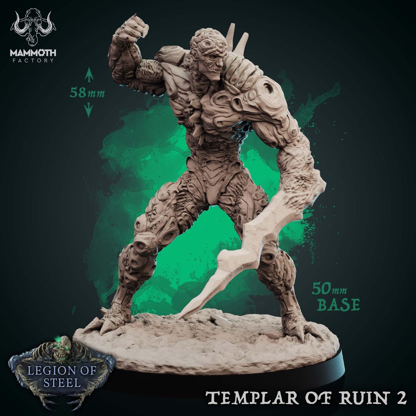 a statue of a demon with a green background