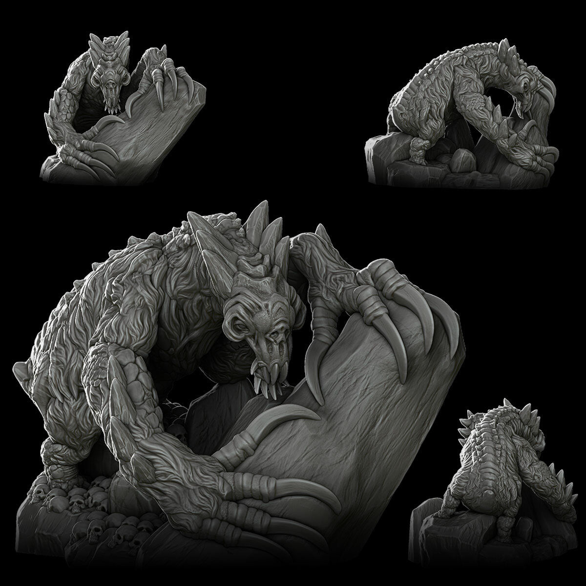 a black and white photo of a dragon statue