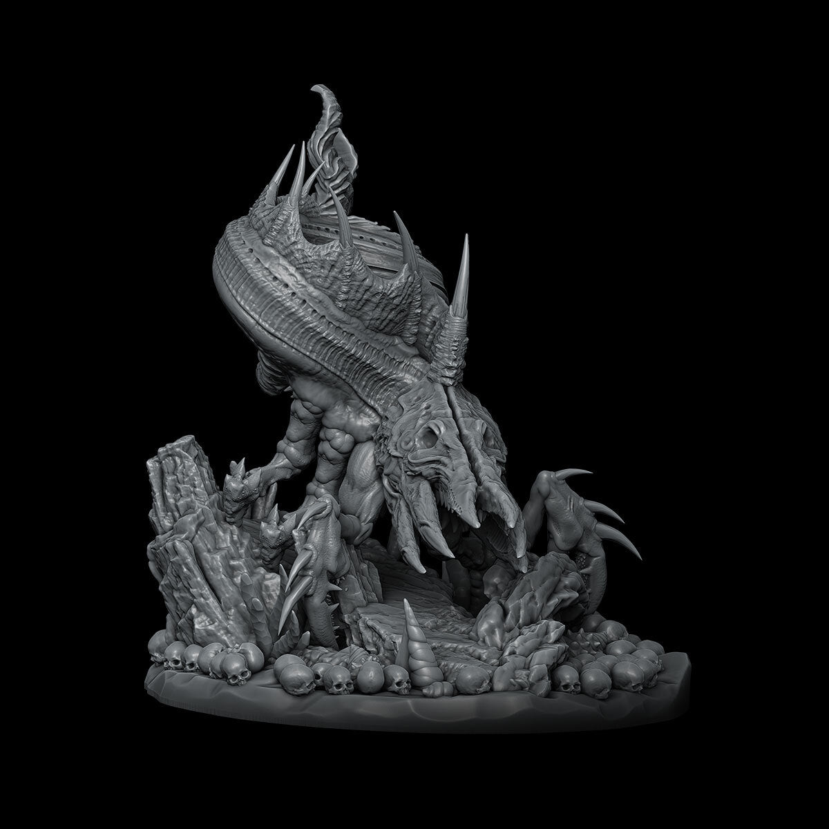 a black and white photo of a statue of a creature
