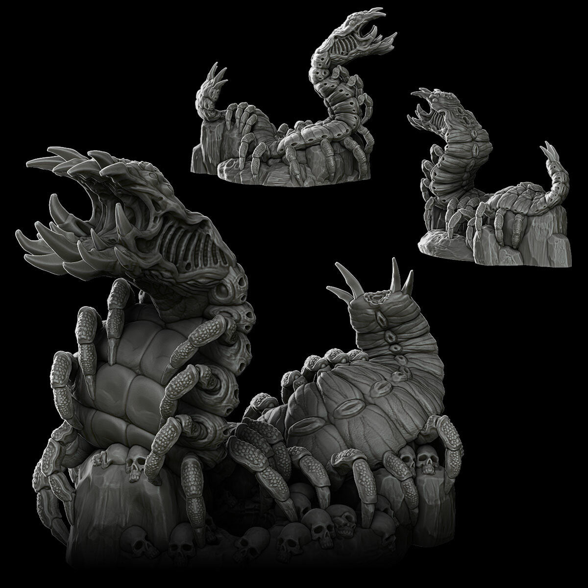 a bunch of strange looking objects on a black background