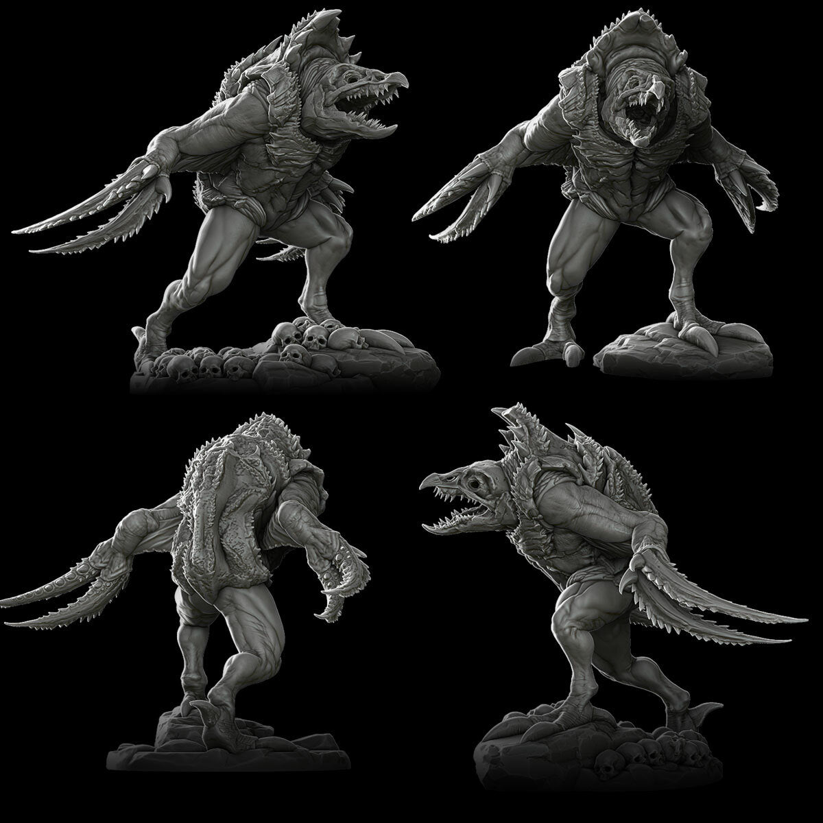 a set of four different poses of a creature