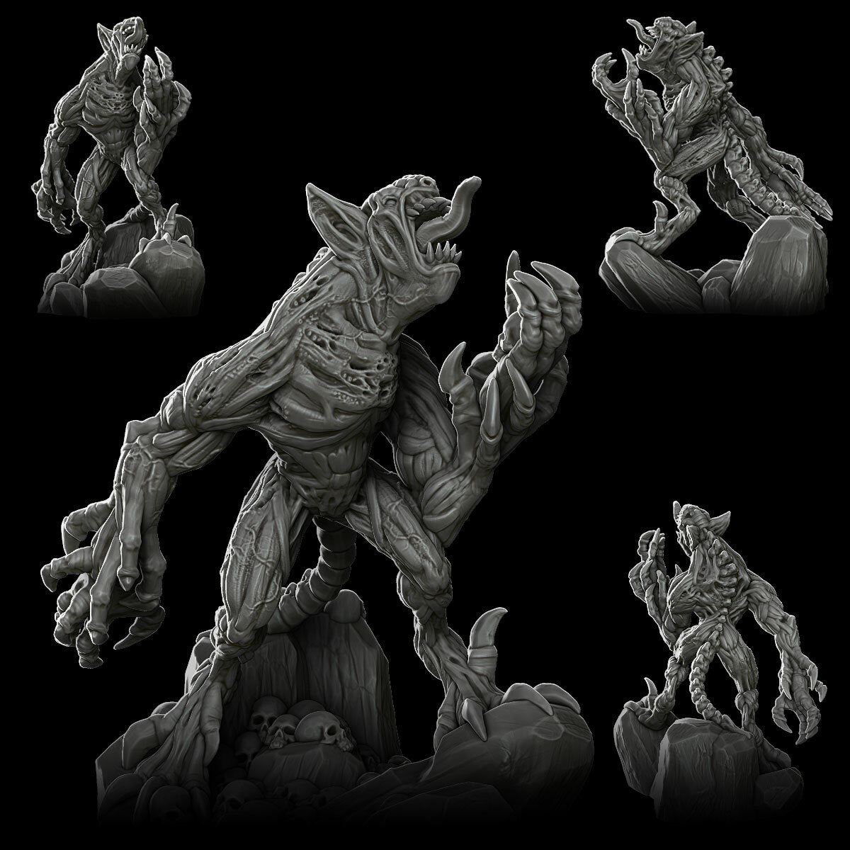a group of alien figurines on a black background