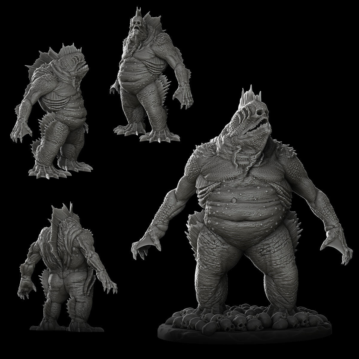 a set of three different sized monsters on a black background