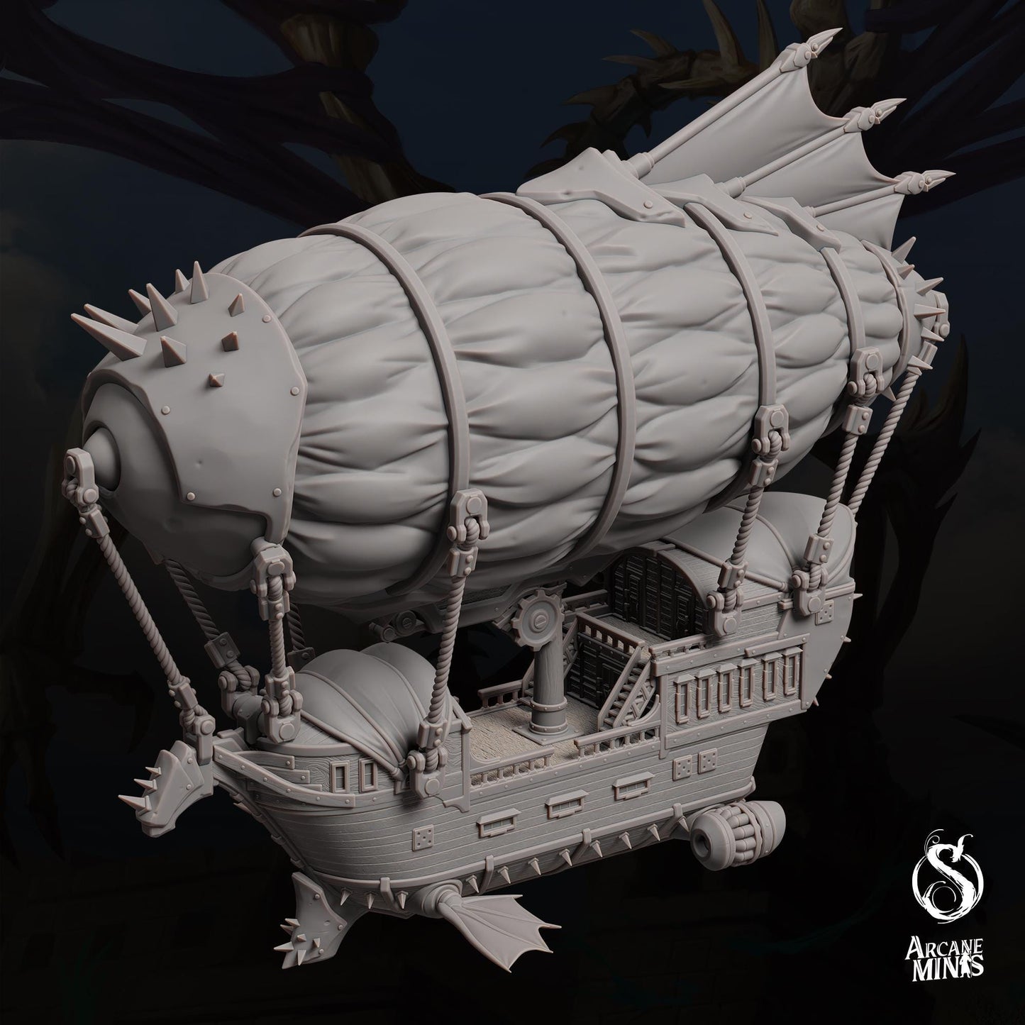 a white model of a ship on a black background