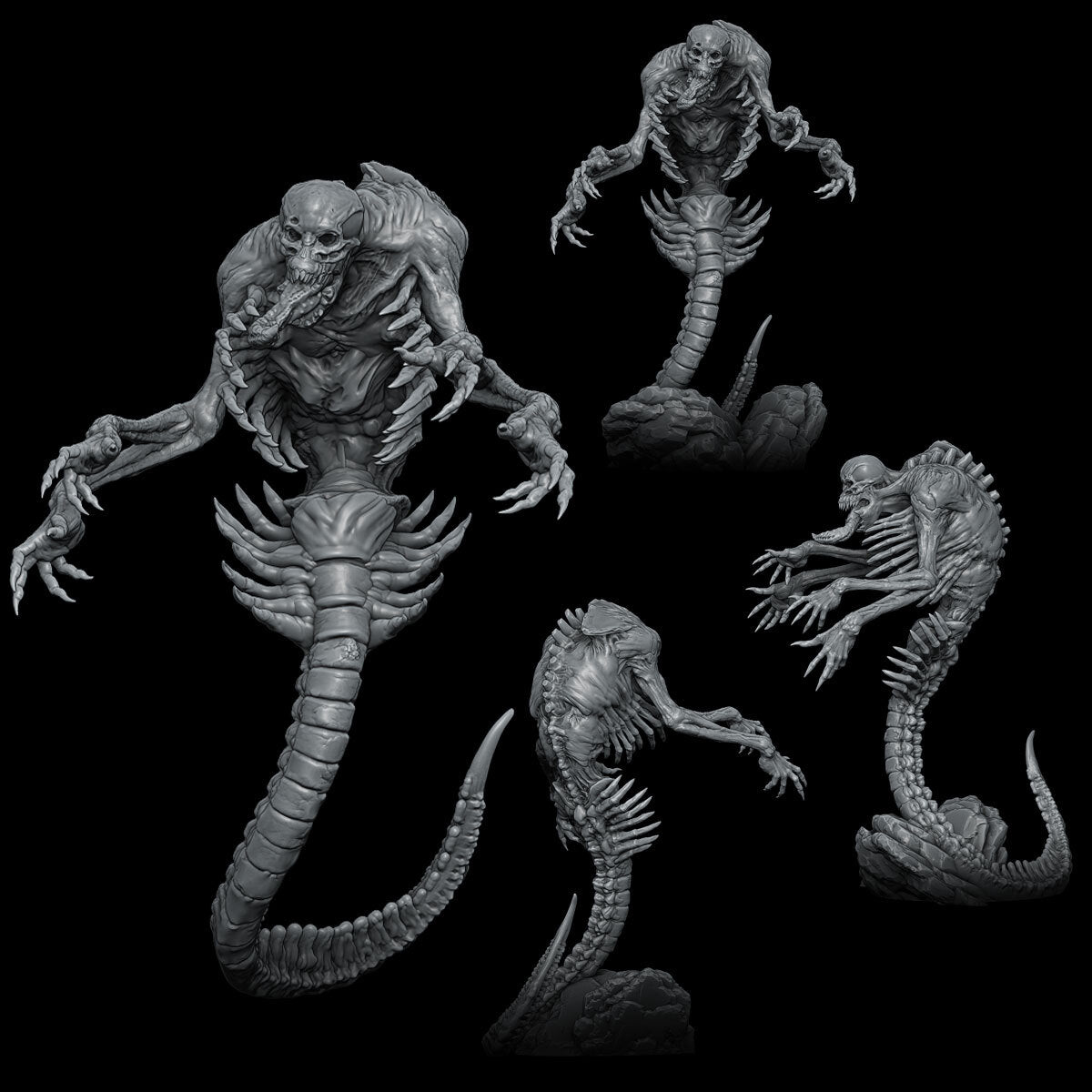 a group of alien figurines on a black background