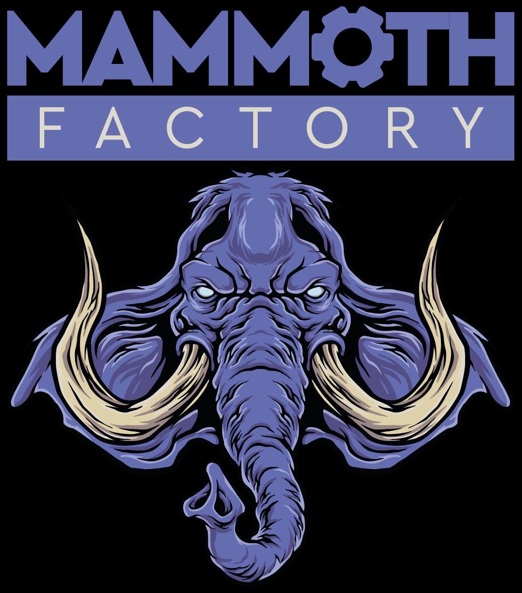 the mammoth factory logo with an elephant's head