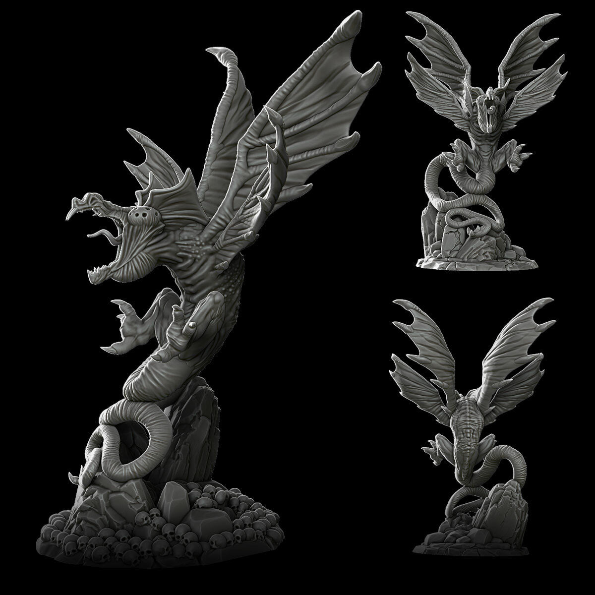 a black and white photo of a dragon statue