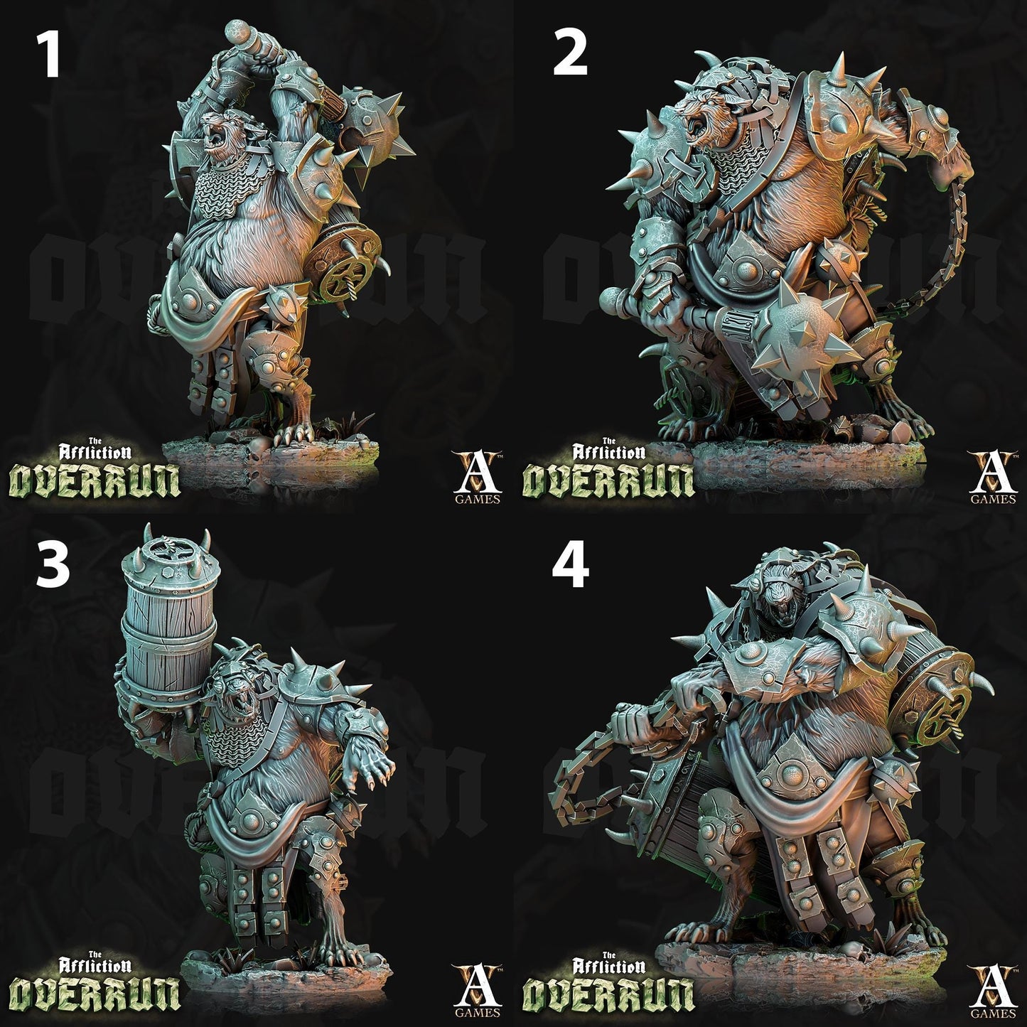 a set of four pictures of a warhammer