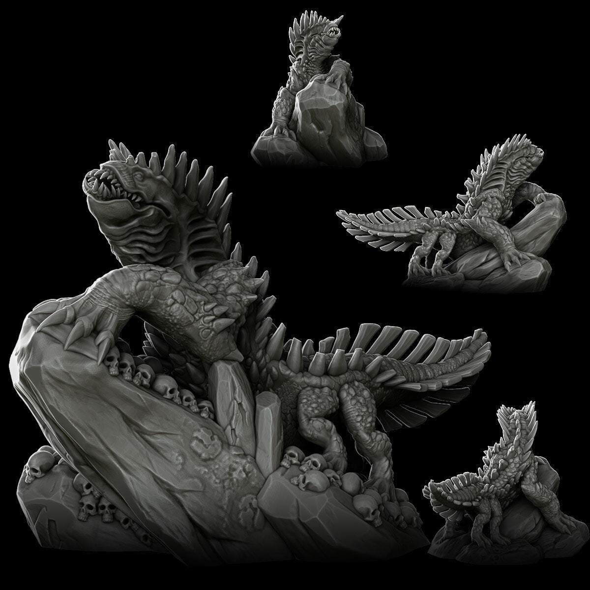 a black and white photo of a statue of a dragon